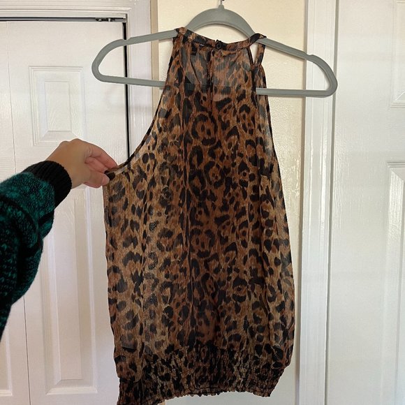 The Limited - Transparent Leopard Print Halter Neck Flouncy Blouse - M - Picture 5 of 7